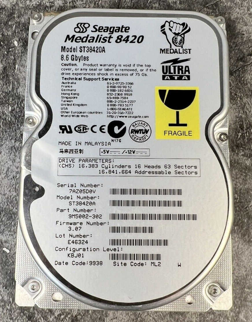 Seagate MEDALIST 8420 ST38420A - 8.6GB Internal Desktop Hard Drive- Untested