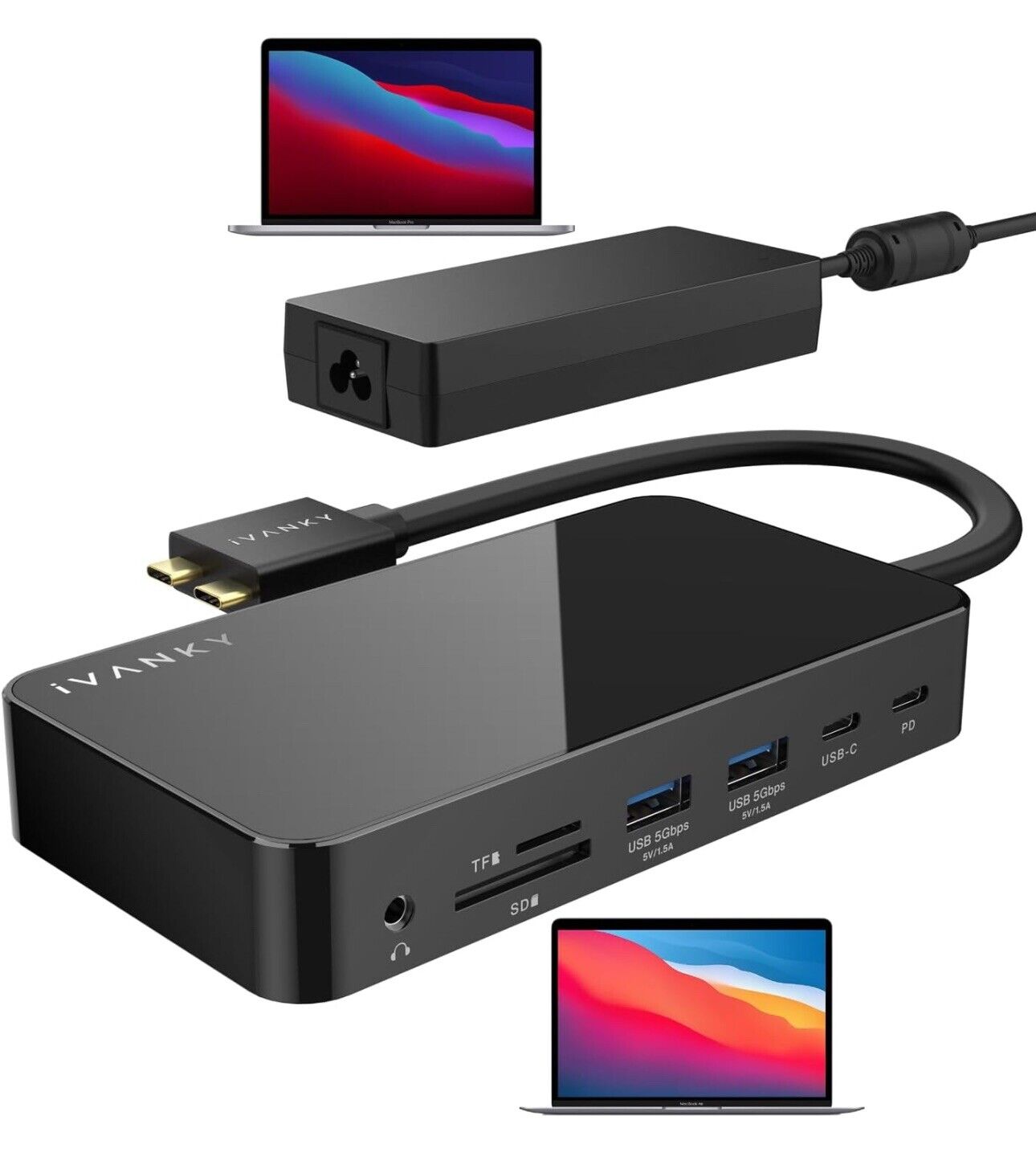 Ivanky 12 in 2 USB-C Docking Station Pro Monitor Dual 4K@60Hz Designed for MacOS