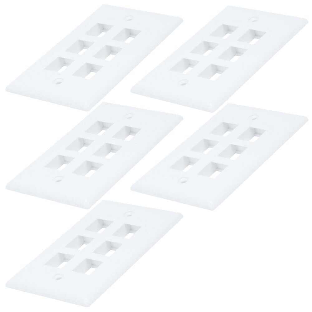 5 Pcs 6 Hole Port Keystone Jack Insert Snap In Wall Plate Faceplate 1-Gang White