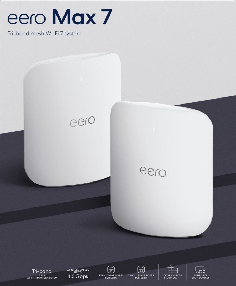 eero Max 7 BE20800 Tri-Band Mesh Wi-Fi 7 System Set of 2 - White
