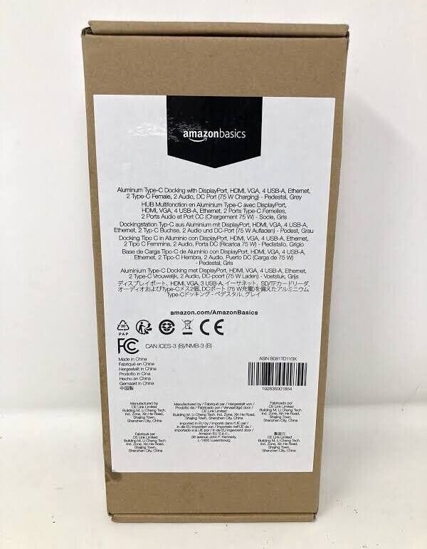 Amazon Basics Aluminum Type-C Docking with DisplayPort HDMI VGA 12 In 1 Grey