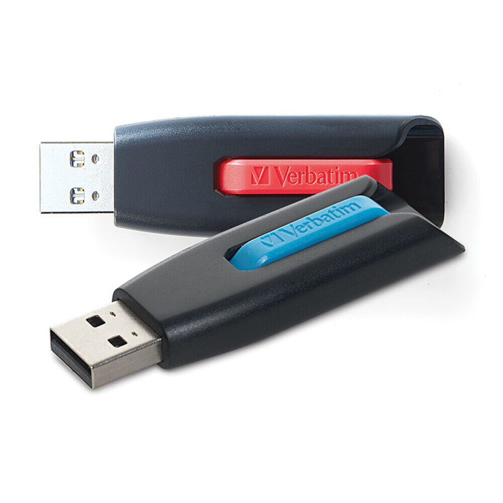 Verbatim 70899 64GB V3 USB Flash Drive 2Pk Store 'n' Go Retractable Red/Blue