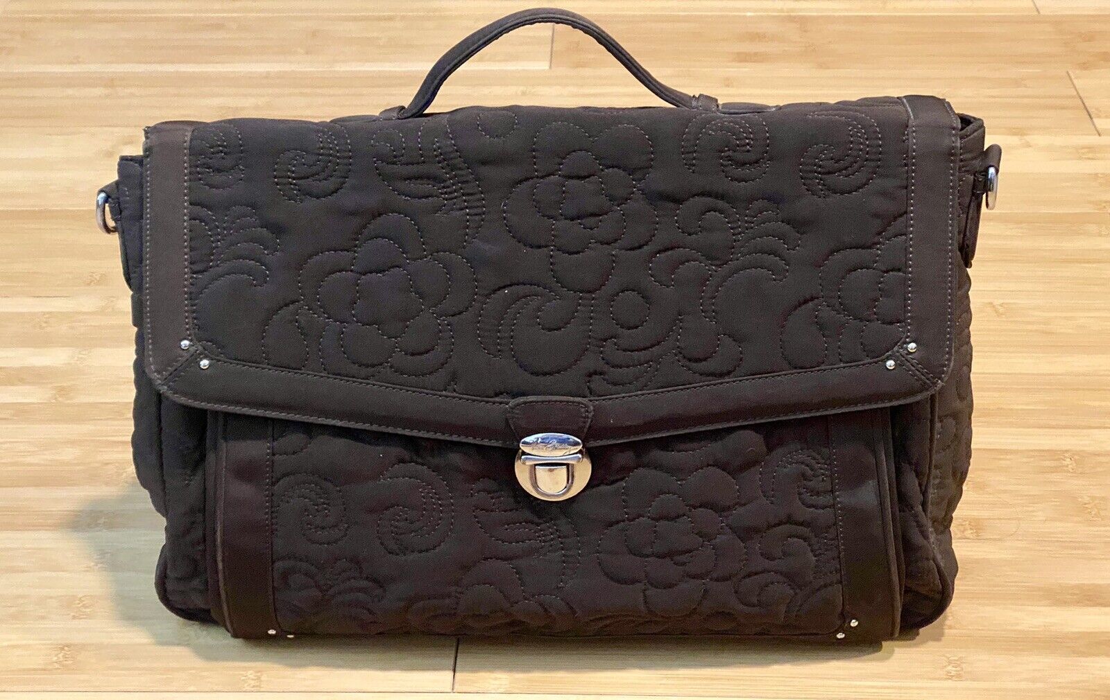 Vera Bradley Quilted Laptop Bag Briefcase Brown Large 17”W x 11”H x 4.75”D