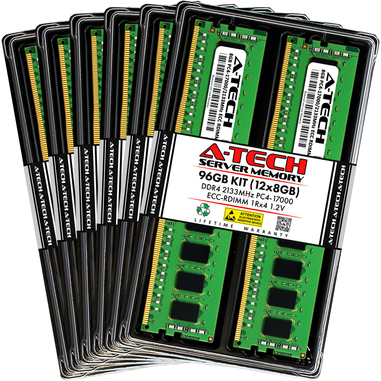 A-Tech 96GB 12x 8GB 1Rx4 PC4-17000R DDR4 2133MHz ECC REG RDIMM Server Memory RAM