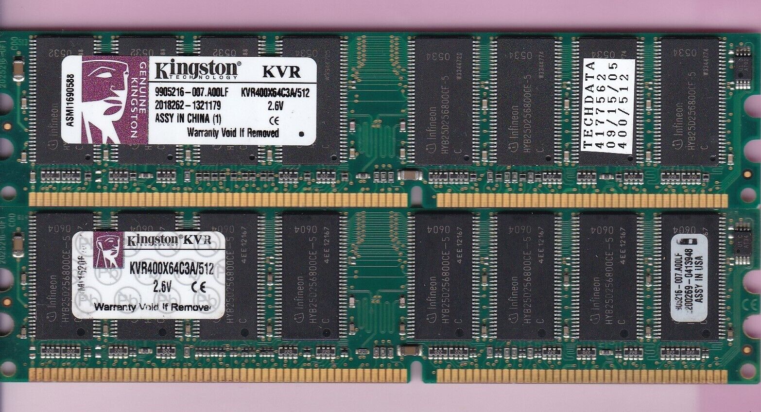 1GB 2x512MB PC3200 DDR-400 Kingston KVR400X64C3A/512 INFINEON MEMORY Kit DDR1