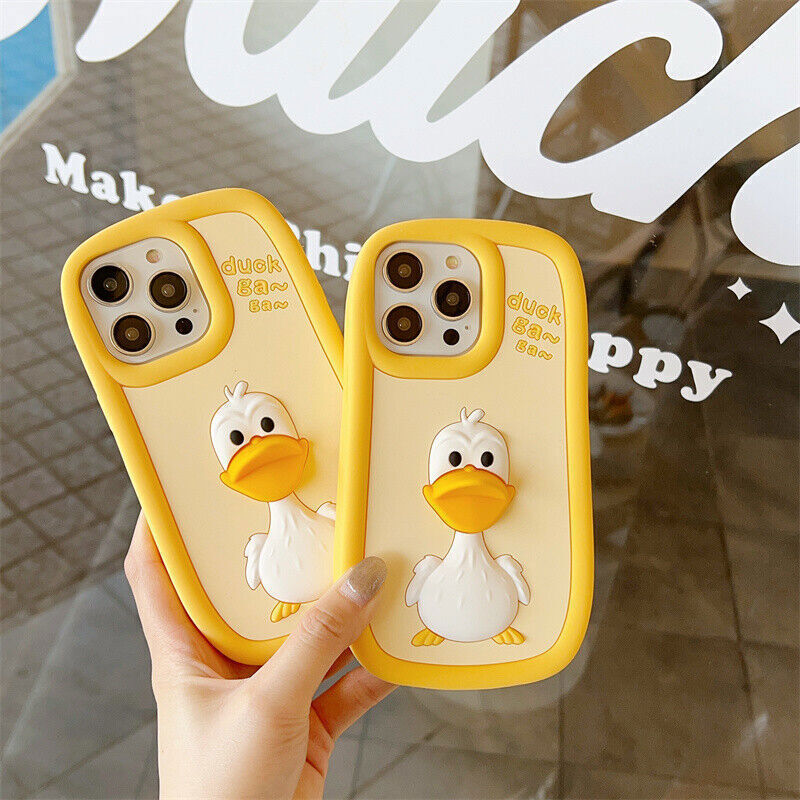 Lovely 3D Duck Soft Silicone Cute Cover Case For 11 12 13 14 Pro Max Plus