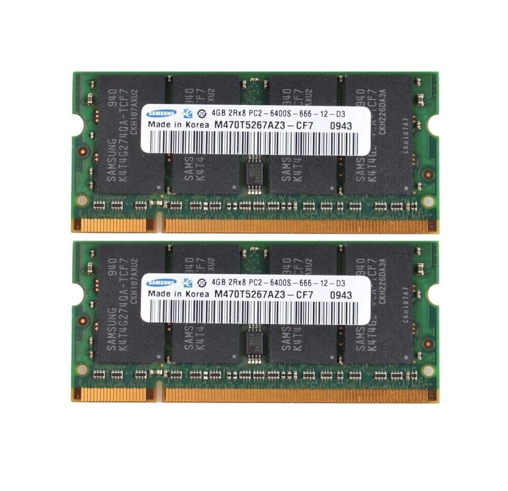 Samsung 2x 4GB 2Rx8 PC2-6400 DDR2-800MHz 200pin SODIMM Laptop Memory RAM