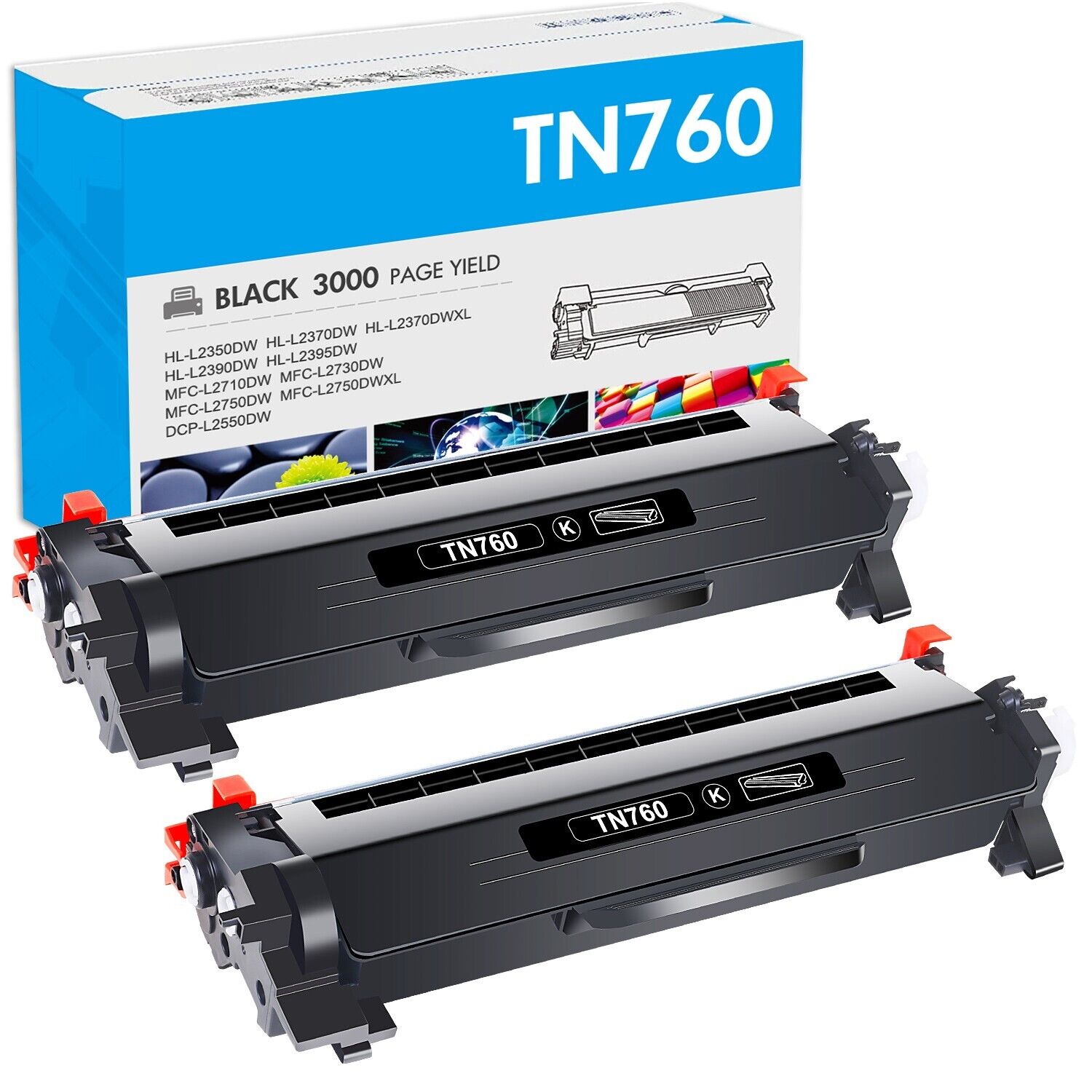 2PK TN760 TN730 Toner Cartridge for Brother HL-L2350DW HL-L2370DW DCP-L2550DW