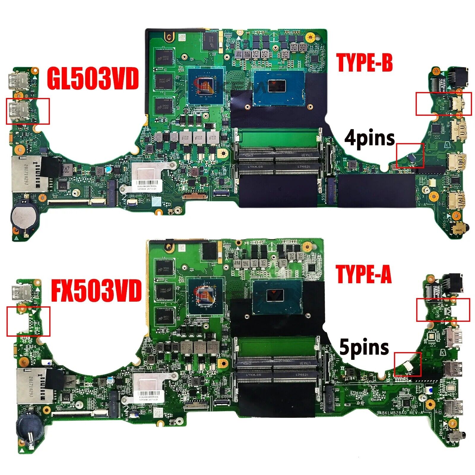 For ASUS GL503G GL503VD FX503V FX503VD Motherboard W/ I5 I7 CPU GTX 1050 GPU 