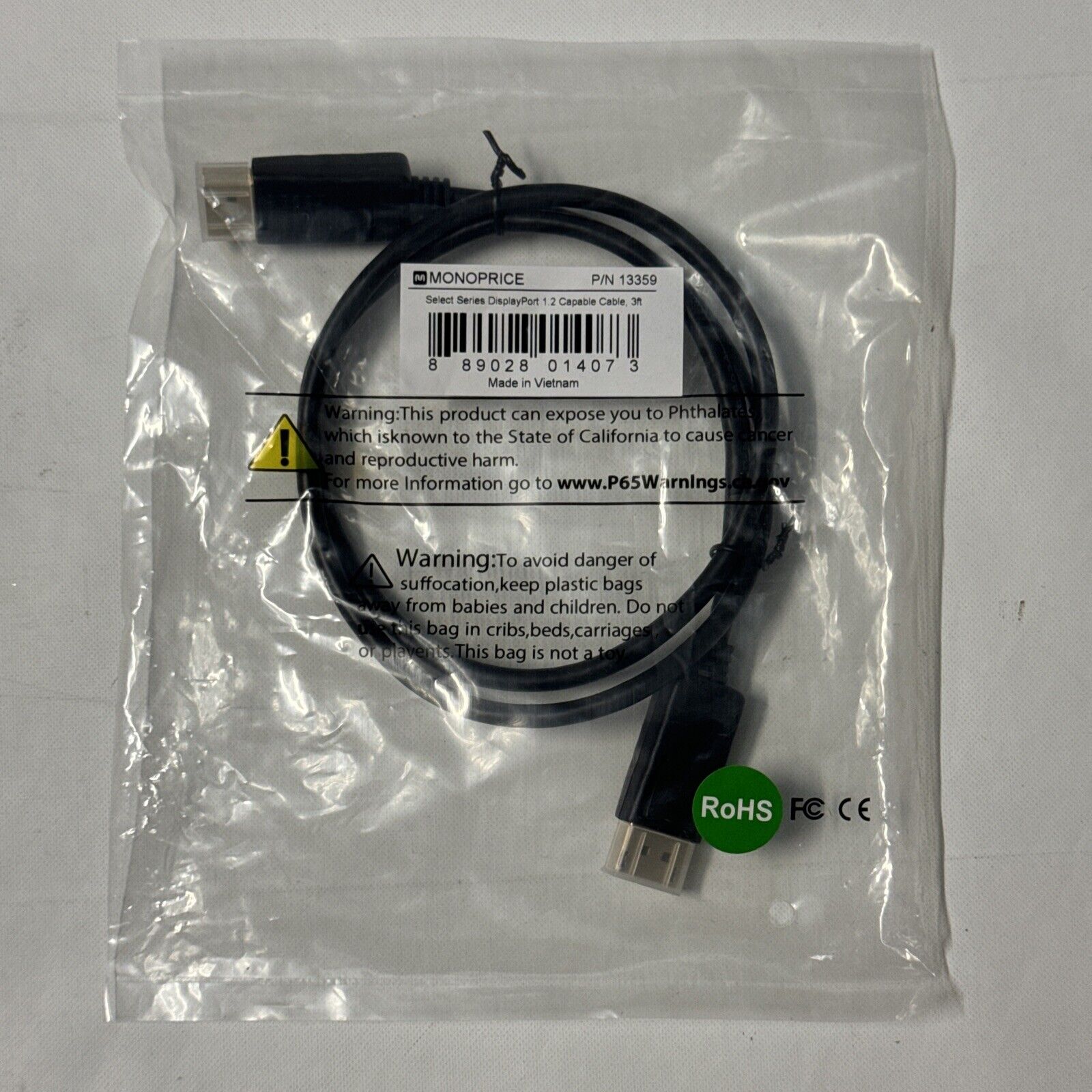 Monoprice, Select Series DisplayPort 1.2 Cable, 3ft, Part Number: 13359