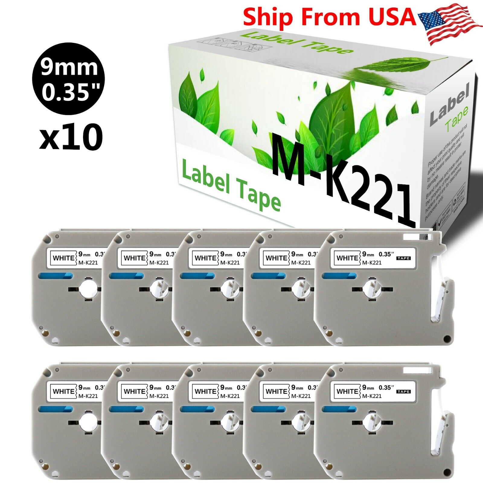 10 PK MK221 MK-221 Label Tape Used for P-touch PT-70BMH PT-70HK(Black on White)