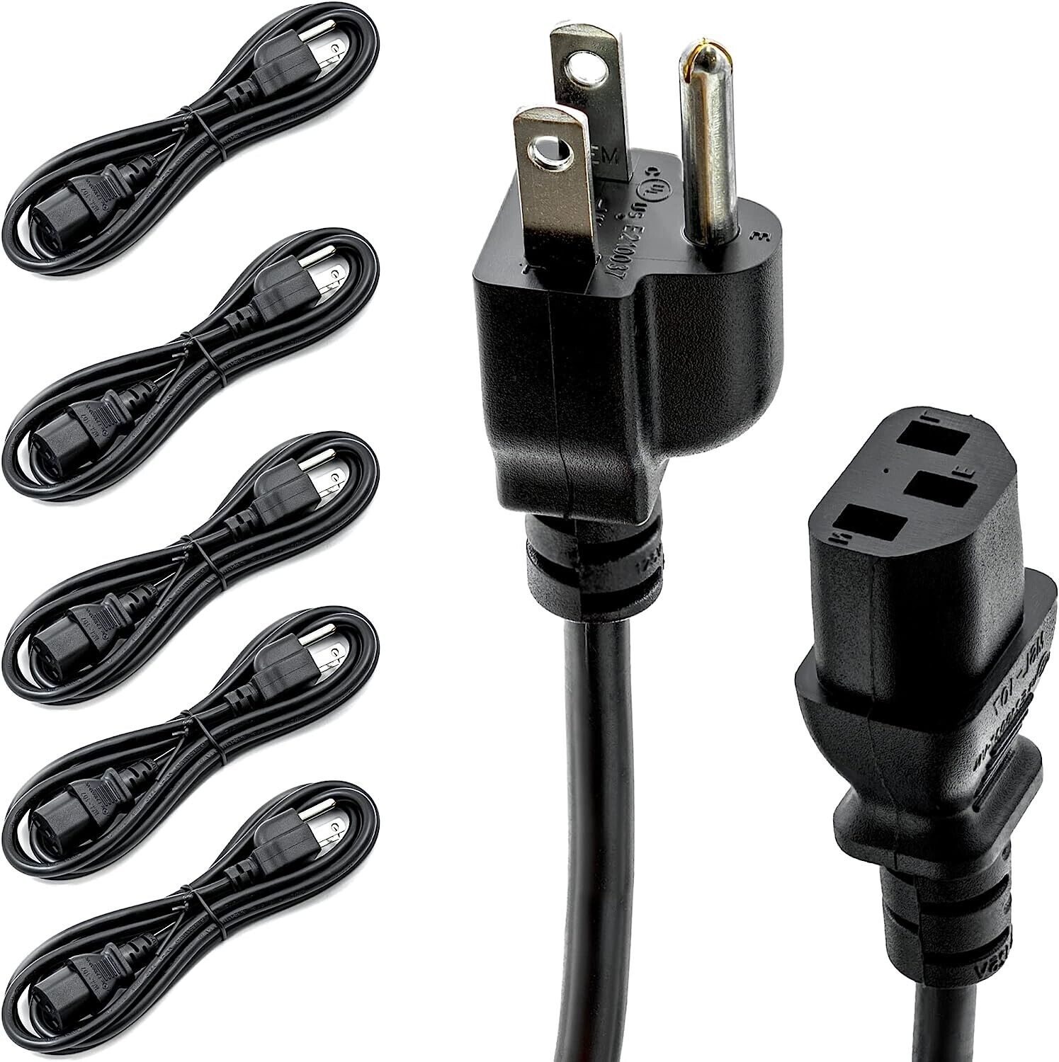5 Pack of 6 foot 18/3 SVT NEMA 5-15P to IEC 320 C13 Replacement cords