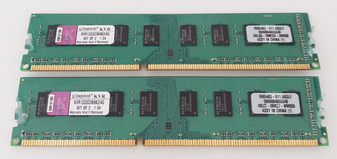 4GB KIT ( 2GB x 2 ) Kingston DDR3 PC RAM Memory DIMM PC3-10600 KVR1333D3N9K2/4G