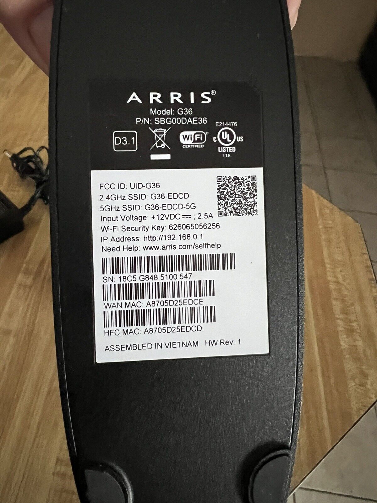ARRIS SURFboard G36 DOCSIS 3.1 Cable Modem & Wi-Fi 6 Router