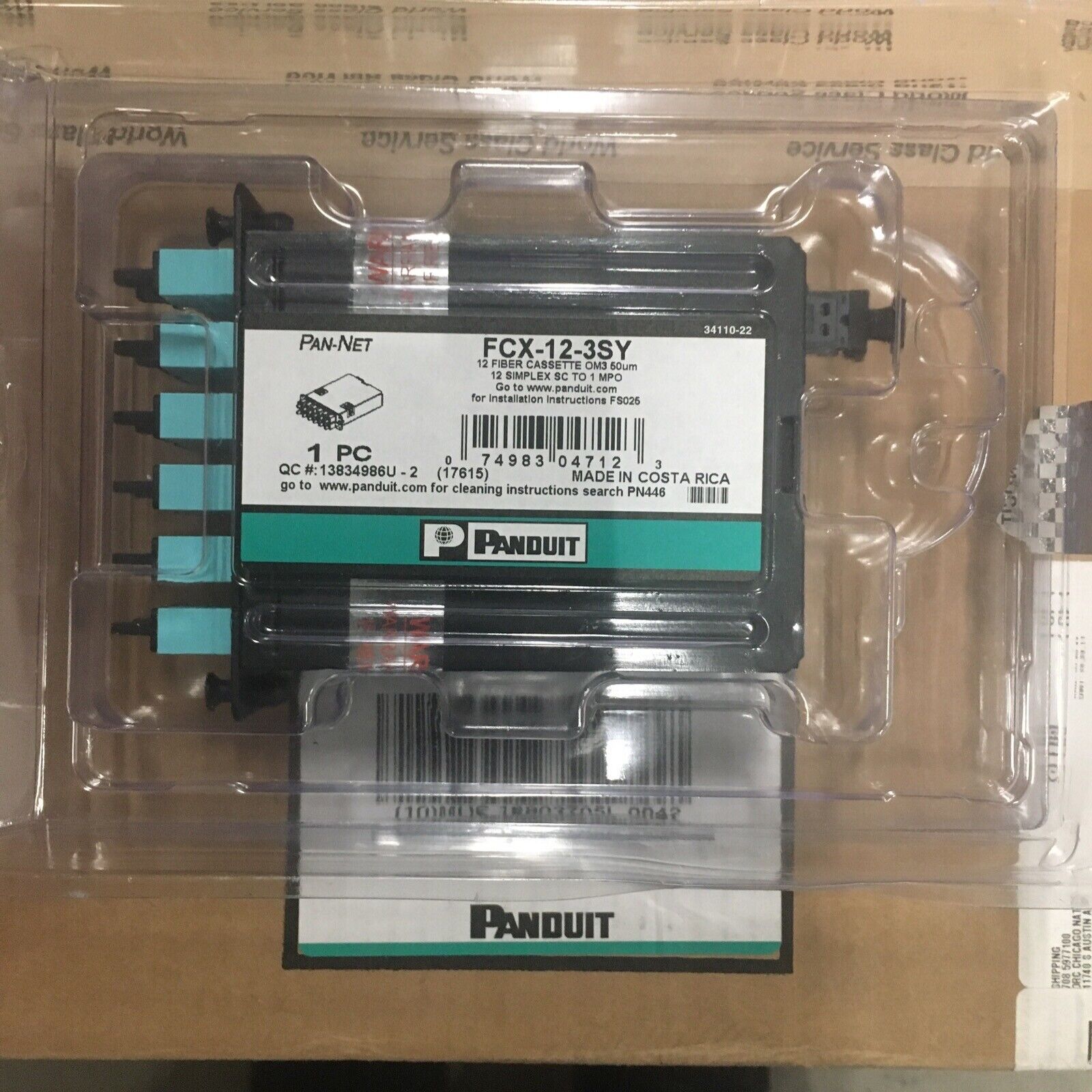 NEW Panduit FCX-12-3SY 12 Fiber Optic Cassette Simplex Adapters