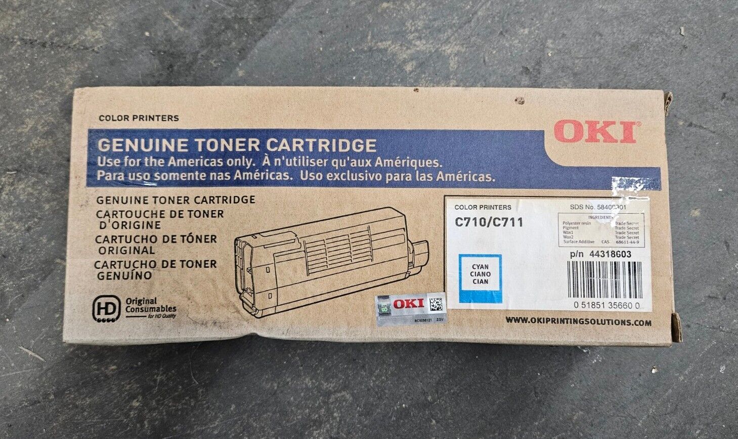 OKI 44318603 Genuine Cyan Toner Cartridge Damaged Box Sealed Bag for C710
