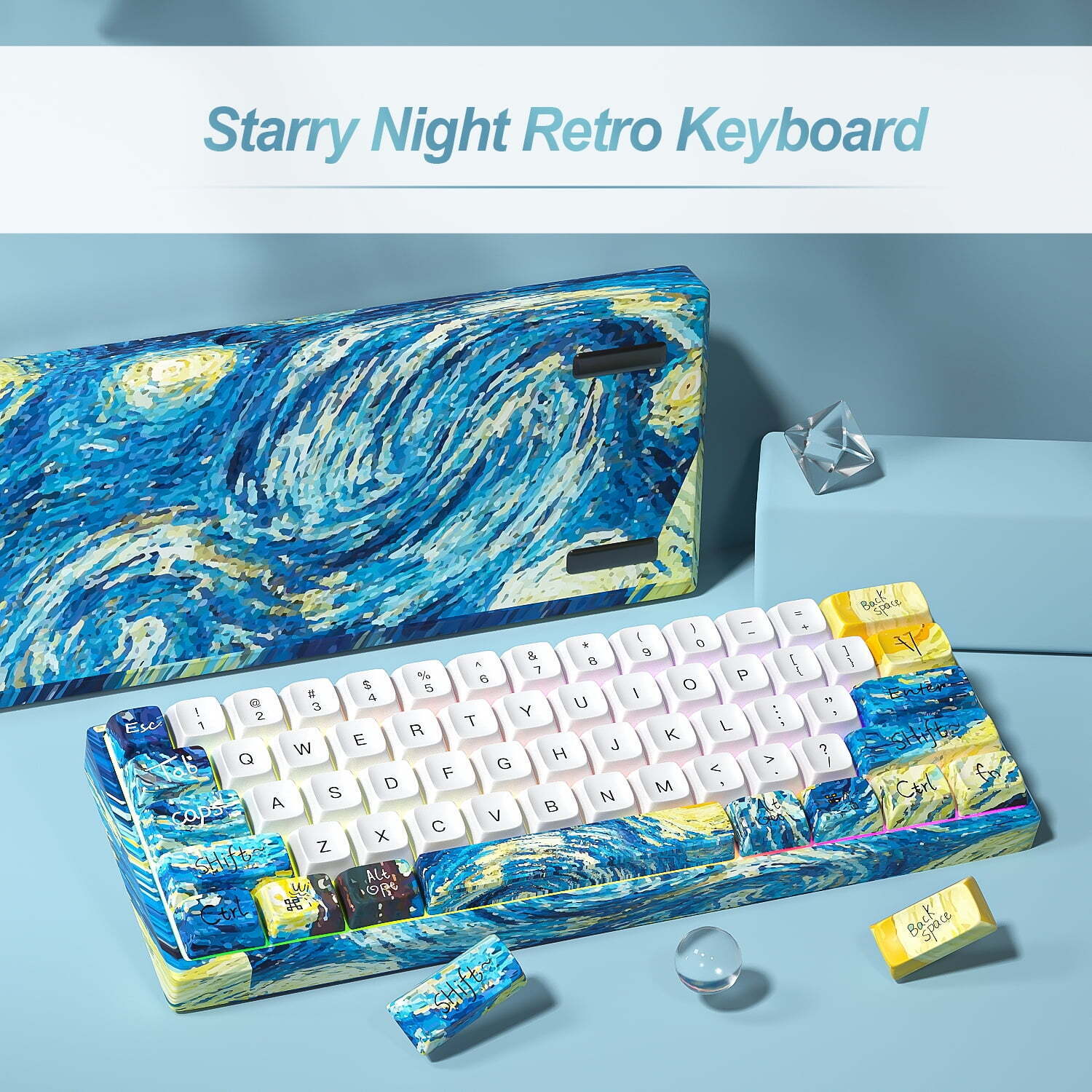 60% Wired Gaming Keyboard, Portable Mechanical Keyboard, 61 Keys RGB—MIHIYIRY
