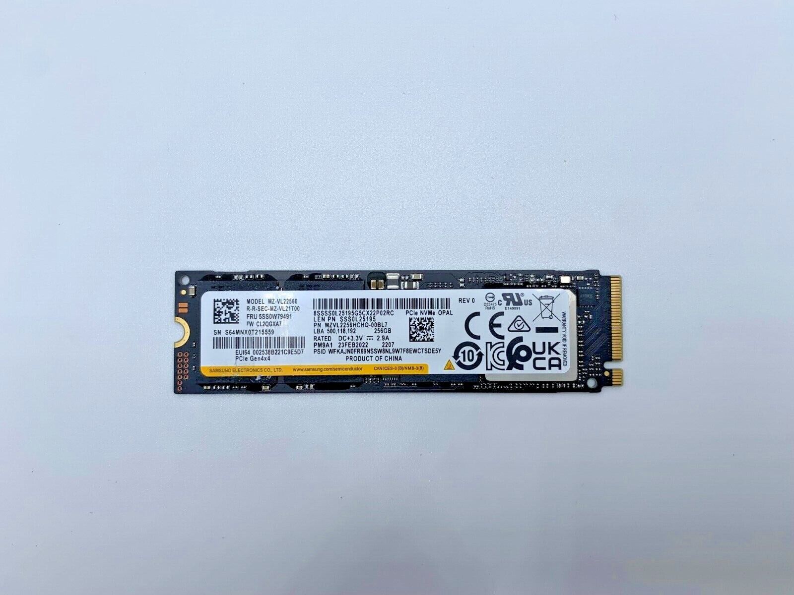 256GB SSD Samsung PM9A1 MZ-VL22560 PCIe Gen4x4 NVMe M.2 2280 MZVL2256HCHQ 80mm