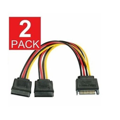 2x SATA Power 15 pin Y Splitter Cable Adapter Male to Female for HDD Hard Drive