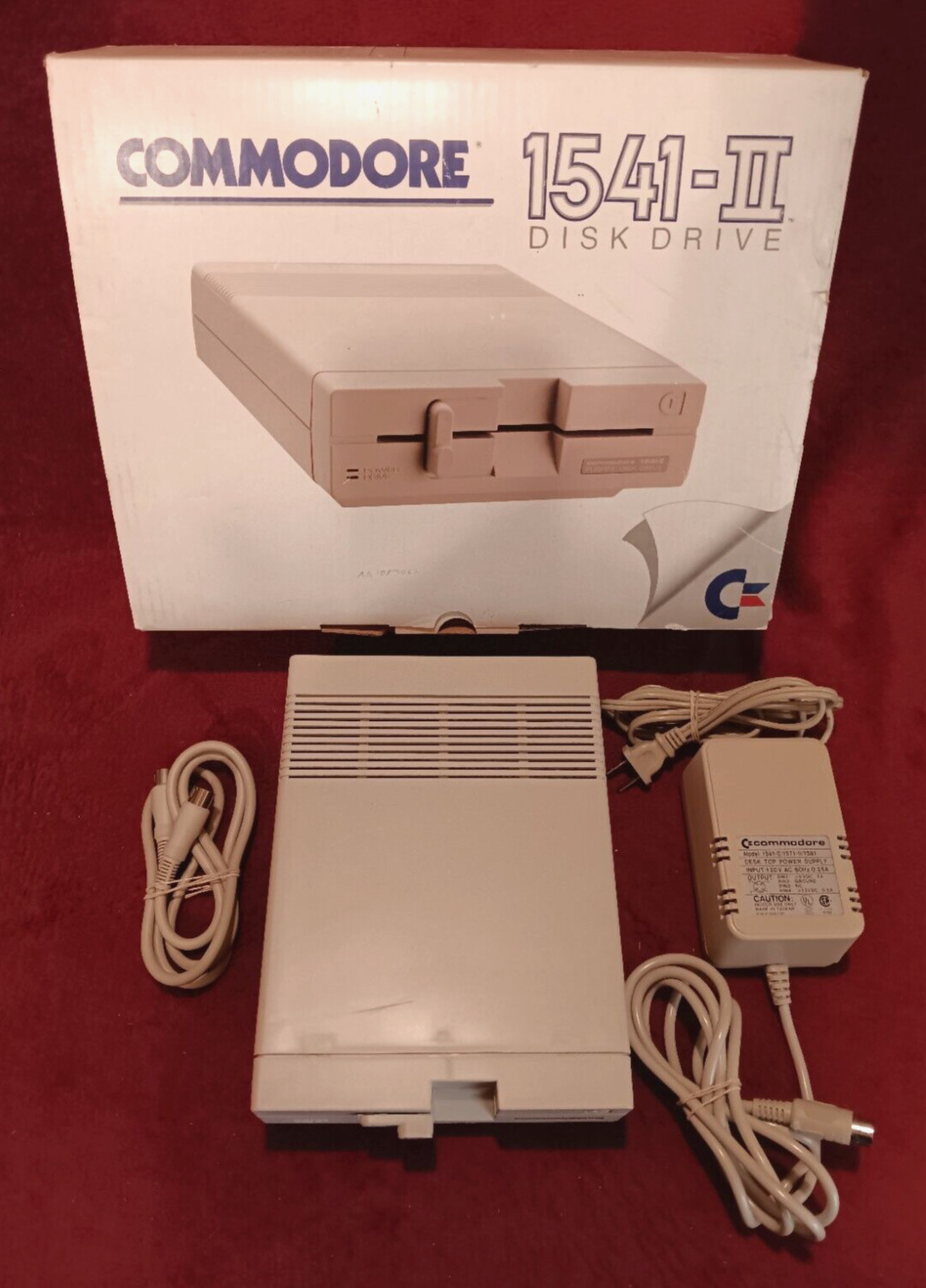 Vintage Commodore 1541-II Disk Drive w/Box Power Supply Serial Cable Working