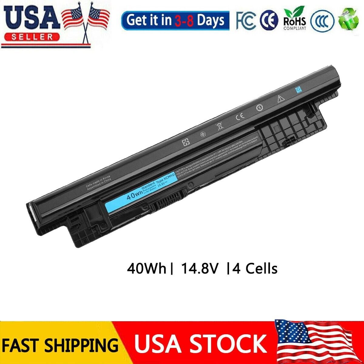 XCMRD Battery For Dell Inspiron 15 3000 Series 3531 3537 14 3421 5421 MR90Y 40WH