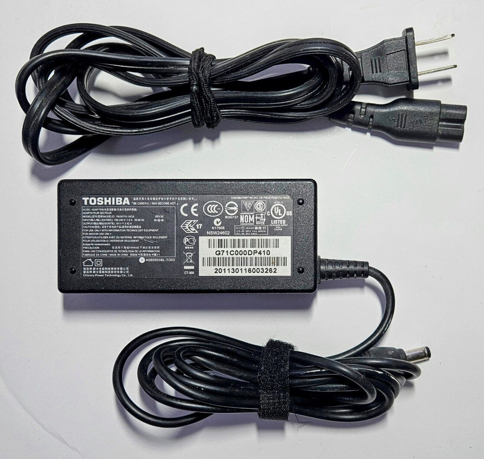 Authentic Toshiba PA3917U-1ACA Power Adapter Charger & Cord 19V 2.31A 45W Laptop