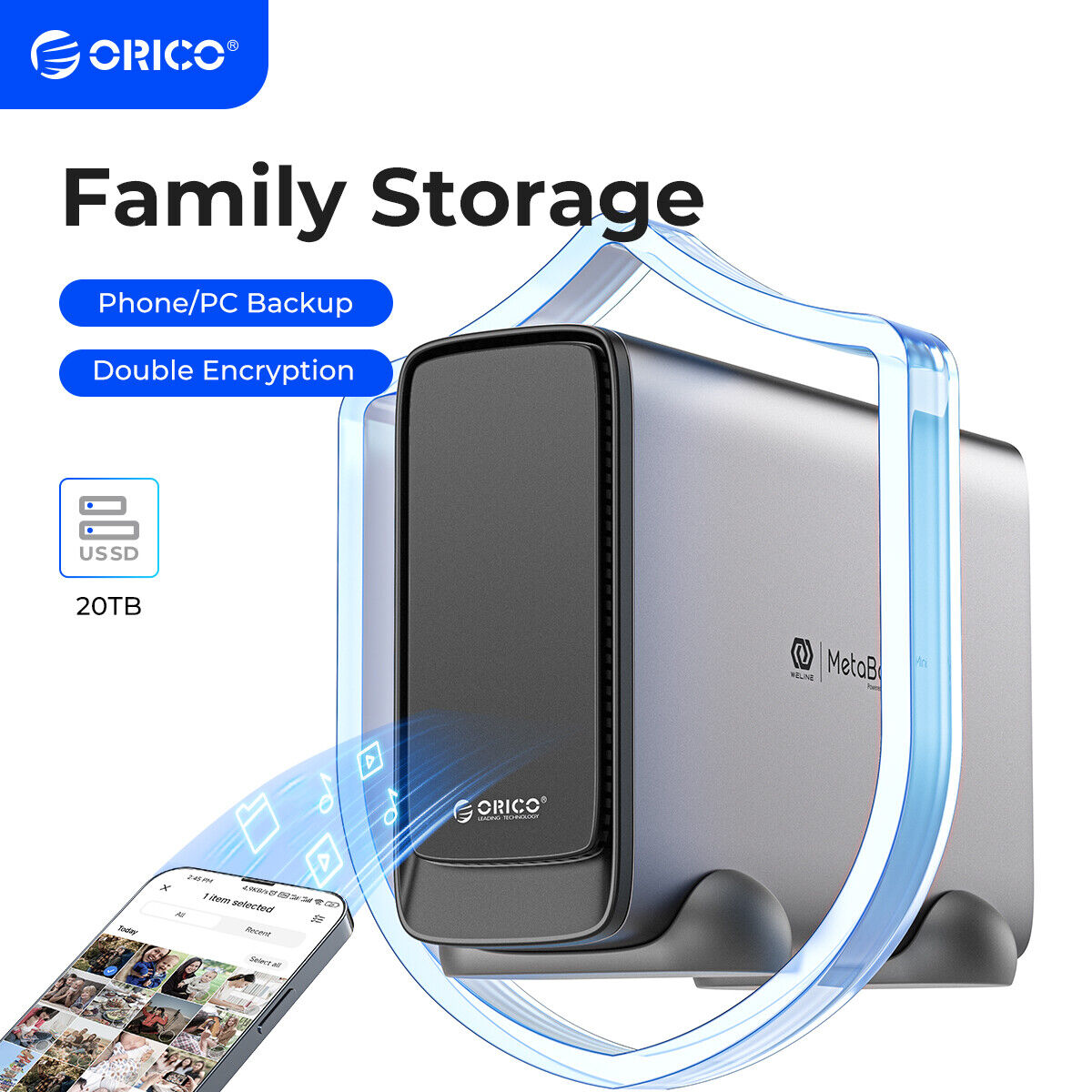 ORICO Private Cloud NAS Storage Enclosure Gigabit Auto-Backup RemoteAccess Samba