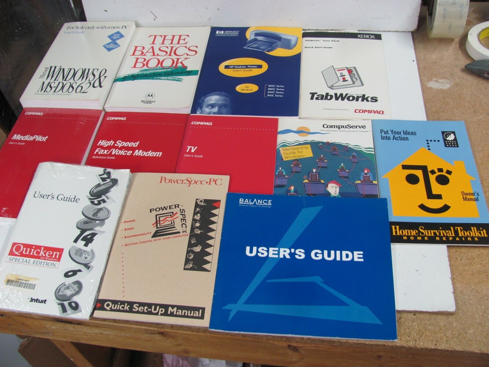 Lot of 12 Computer Manuals: Compaq, Balance, Windows MS-DOS 6.2, CompuServe
