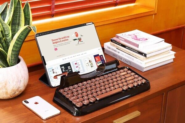 KnewKey RYMEK Typewriter-Style Retro Mech. Wired & Wireless Keyboard ROSE/GLD