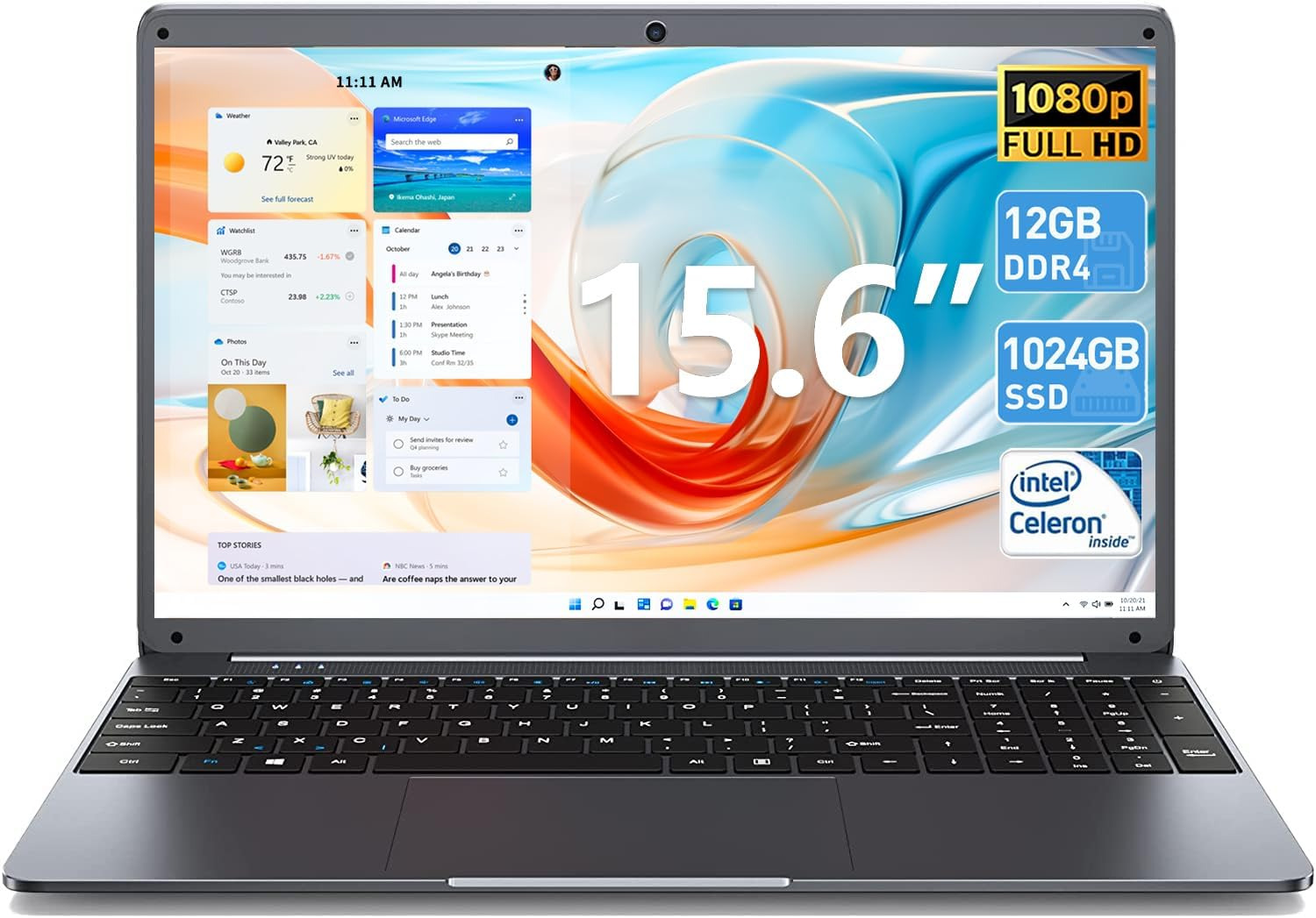 SGIN Laptop 15 Inch 12GB RAM 1024GB SSD Celeron N5095 Quad-Core 2.8GHz Mini HDMI