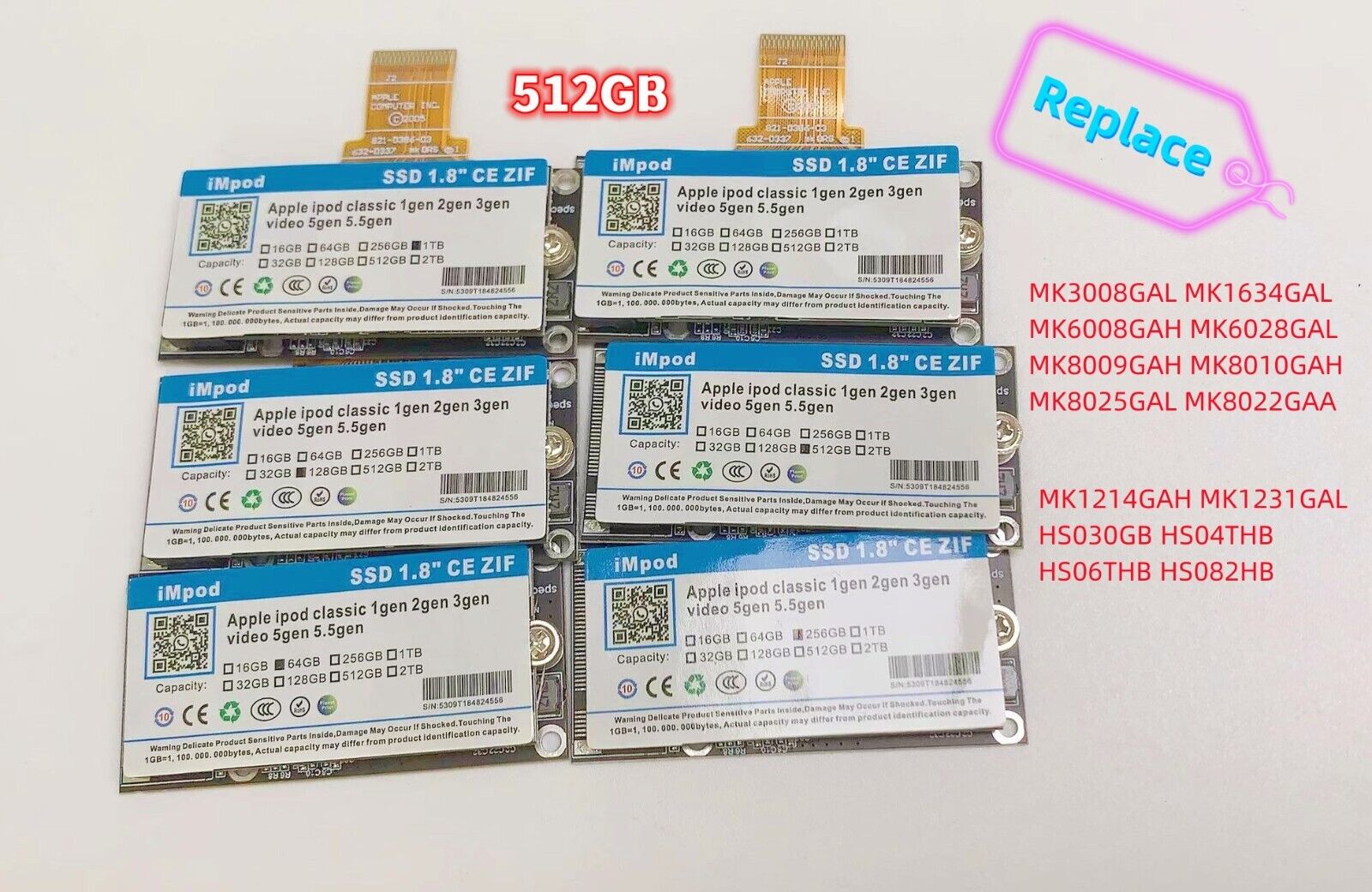 NEW 512GB ZIF CE SSD Upgrade MK1634GAL for iPod 5th 7th Gen Classic Logic Board