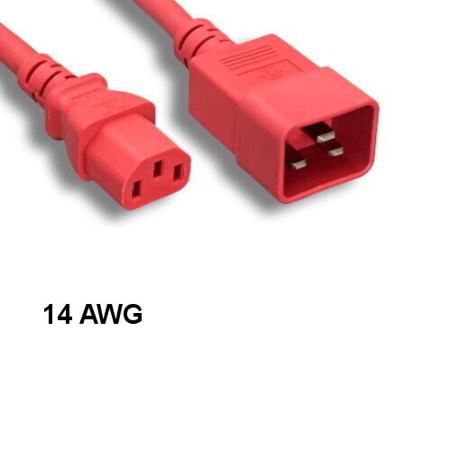 Red Color 3 feet 14AWG Power Cord IEC-60320 C13 to C20 15A/250V SJT PC Server