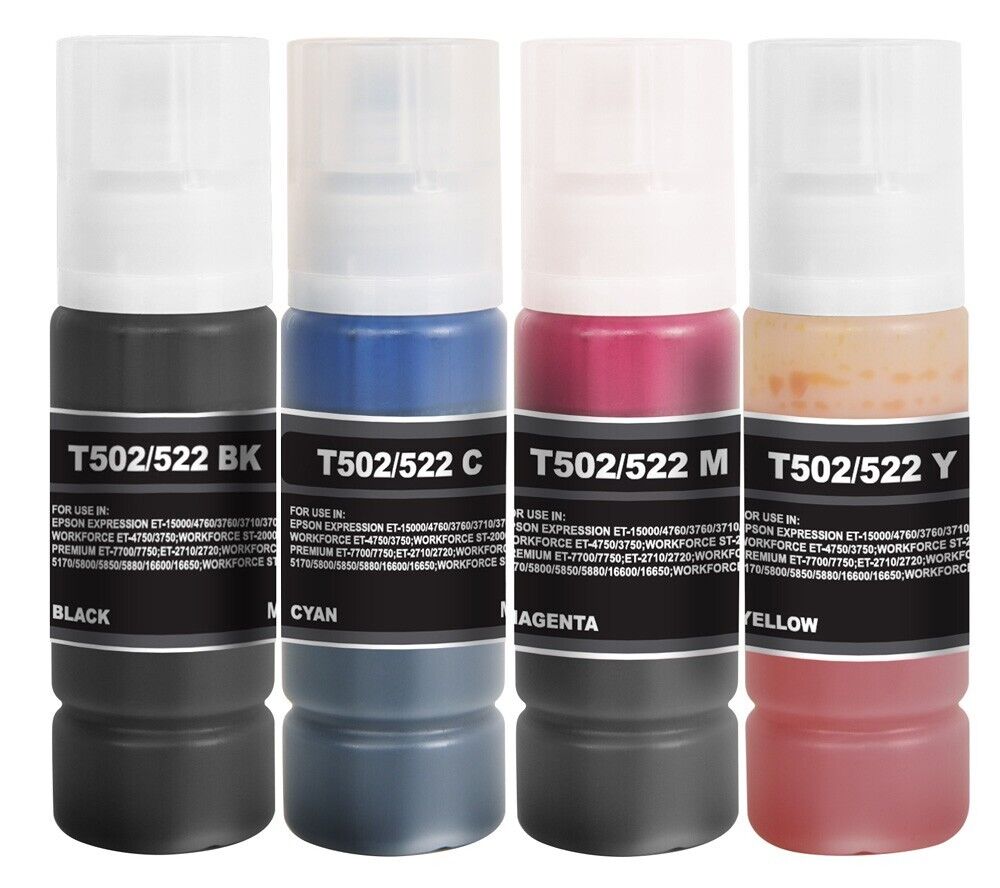 Ink Bottle Refill for T502 Epson EcoTank ET-3760 ET-3800 ET-3830 ET-3843 ET-3850