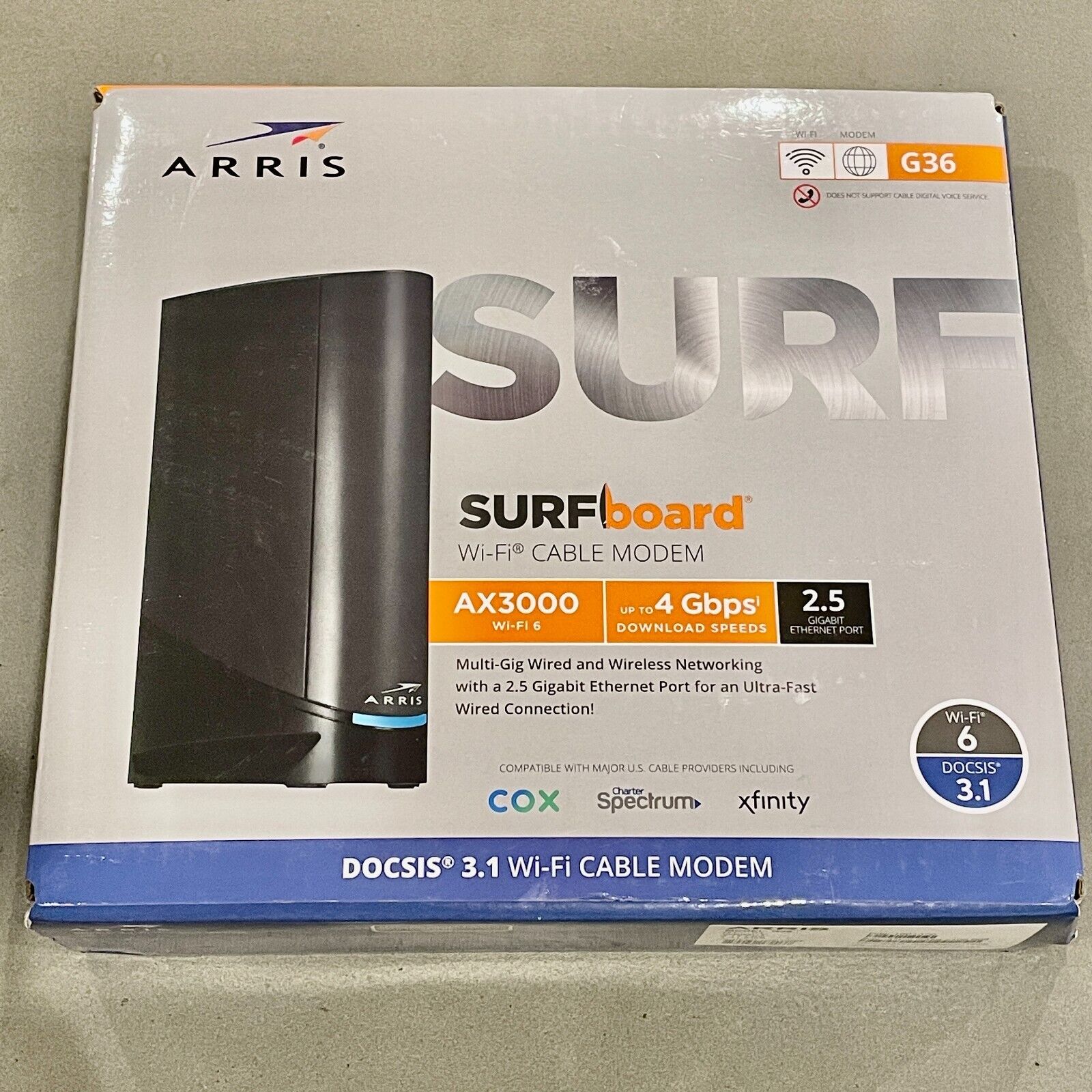 ARRIS Surfboard G36 DOCSIS 3.1 Multi-Gigabit Cable Modem & AX3000 Wi-Fi 6 Router