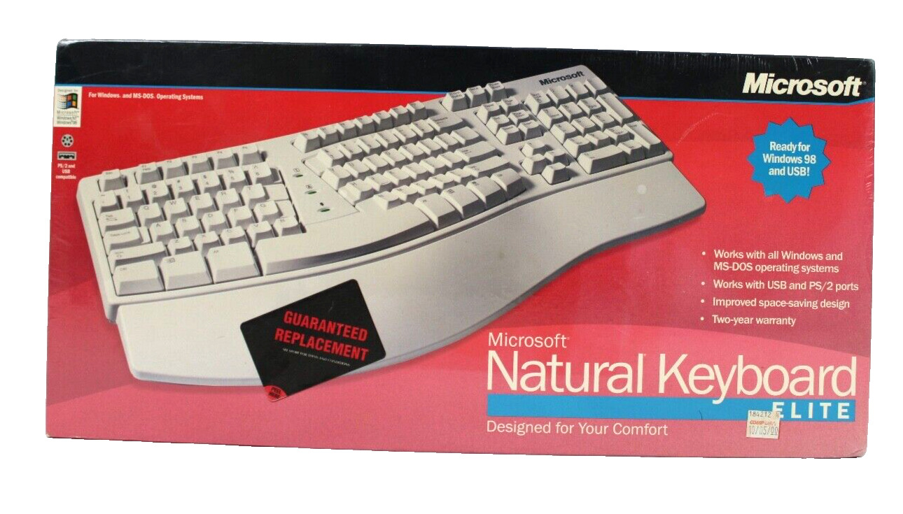Vintage Microsoft Natural Keyboard Elite Wired A1100337 L959 1998 New Sealed NOS