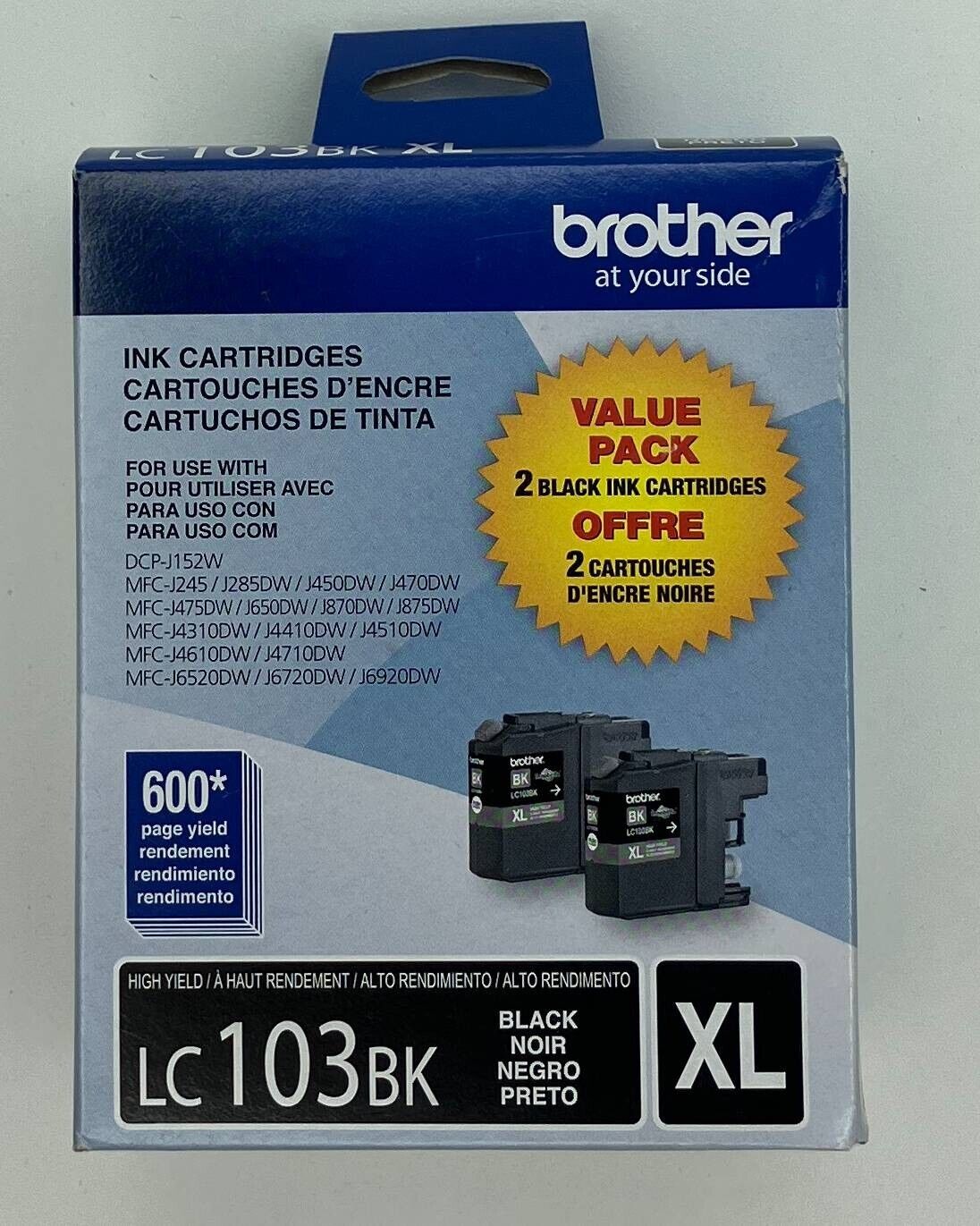 Genuine Brother LC103BK XL Black Pack Ink Cartridges EXP 09/26 2 Pack SEALED