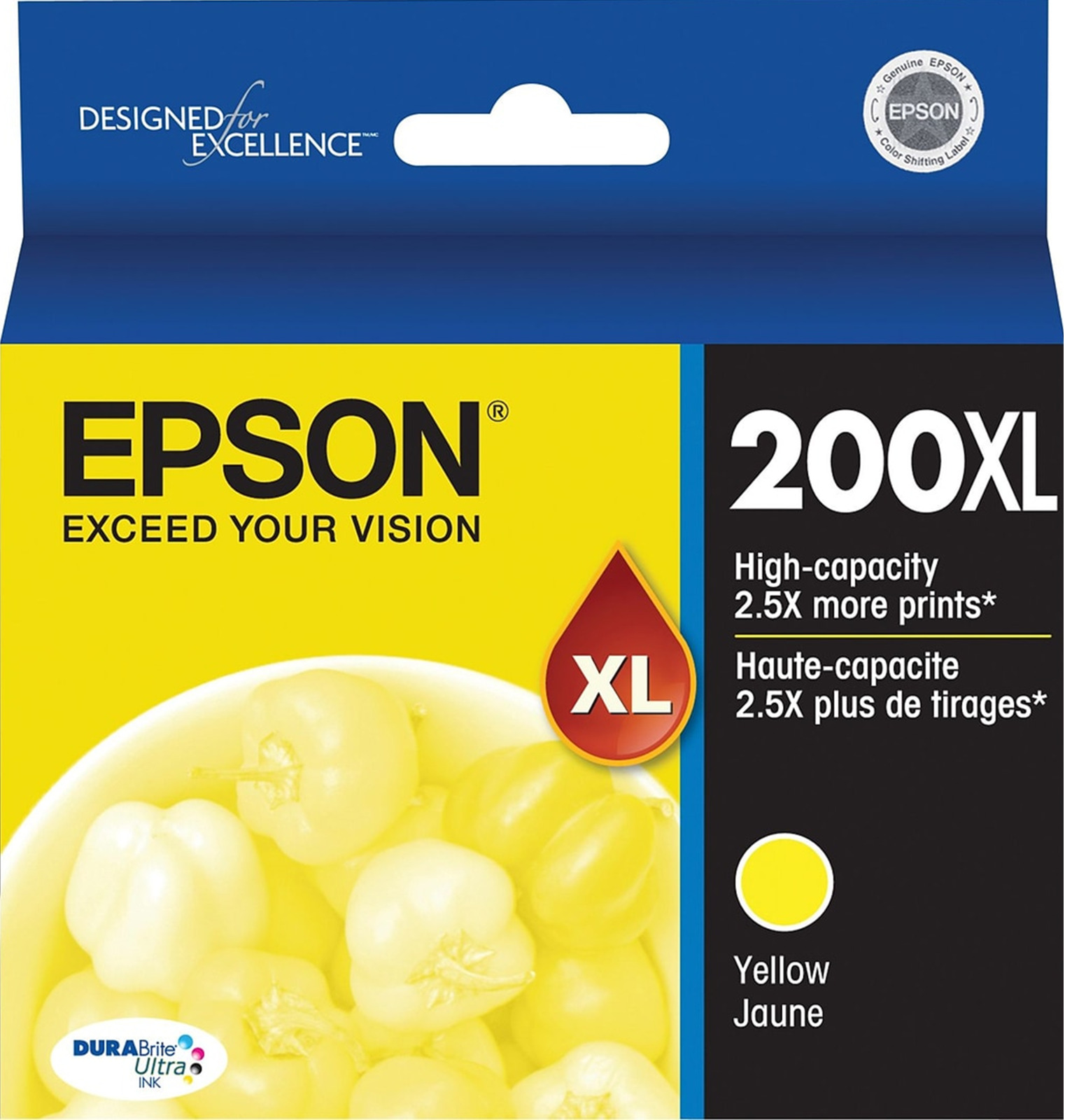 New Genuine Epson 200XL Yellow Ink Cartridge, WorkForce WF-2520, BAG