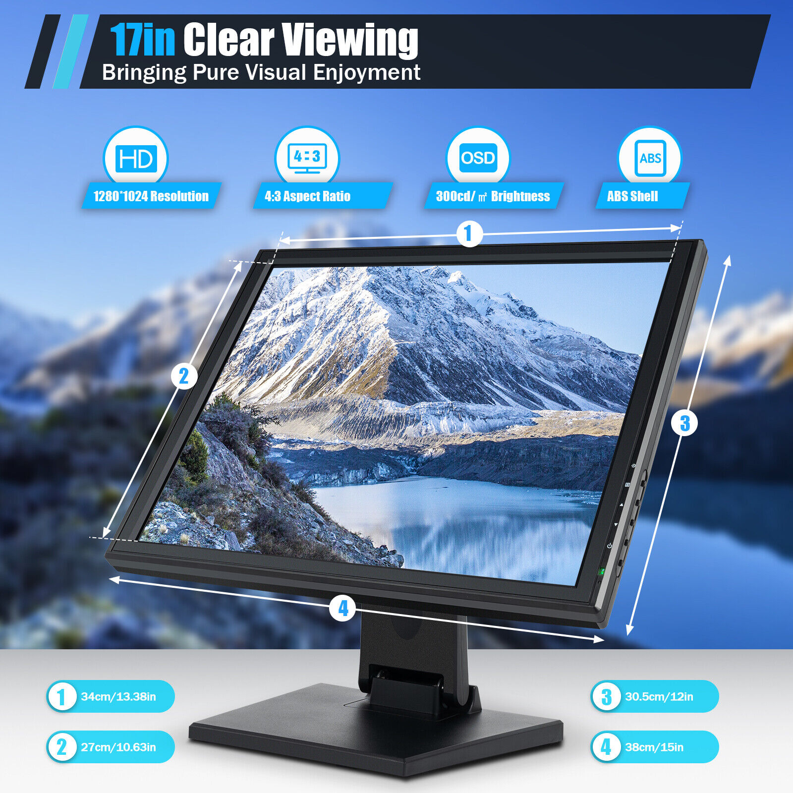 17 Inch POS MONITOR USB TOUCH SCREEN 1280x1024 CASH DISPLAY Resistive LCD 110V