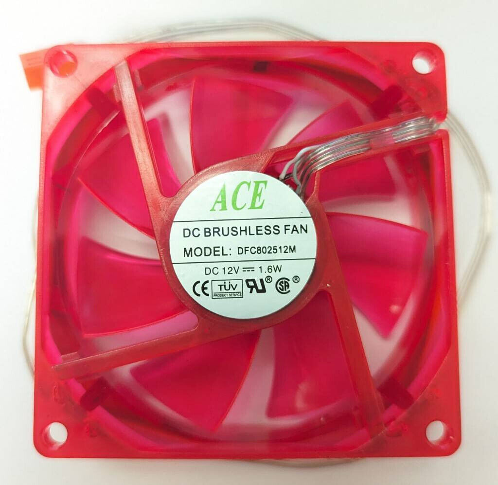 Ace 80mm x 25mm Computer Case UV Red 3-Pin Cooling Fan with 4 LEDs