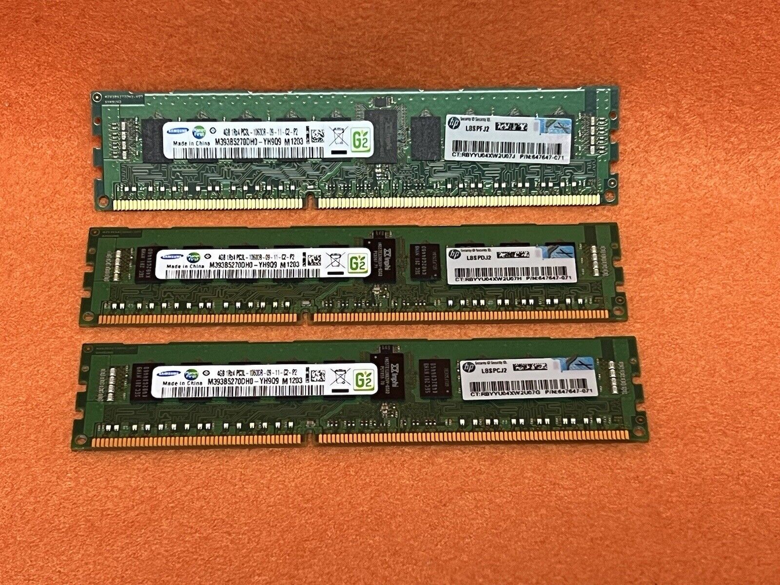 Lot of 3 Samsung 4gb 1RX4 PC3L-10600R M393B5270DH0-YH9Q9 (For Server Only)