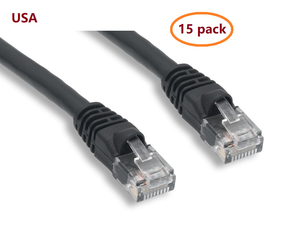 15pcs PTC Cat 6 Patch Black Ethernet Internet LAN Network Cable 100 ft Lot 15pcs