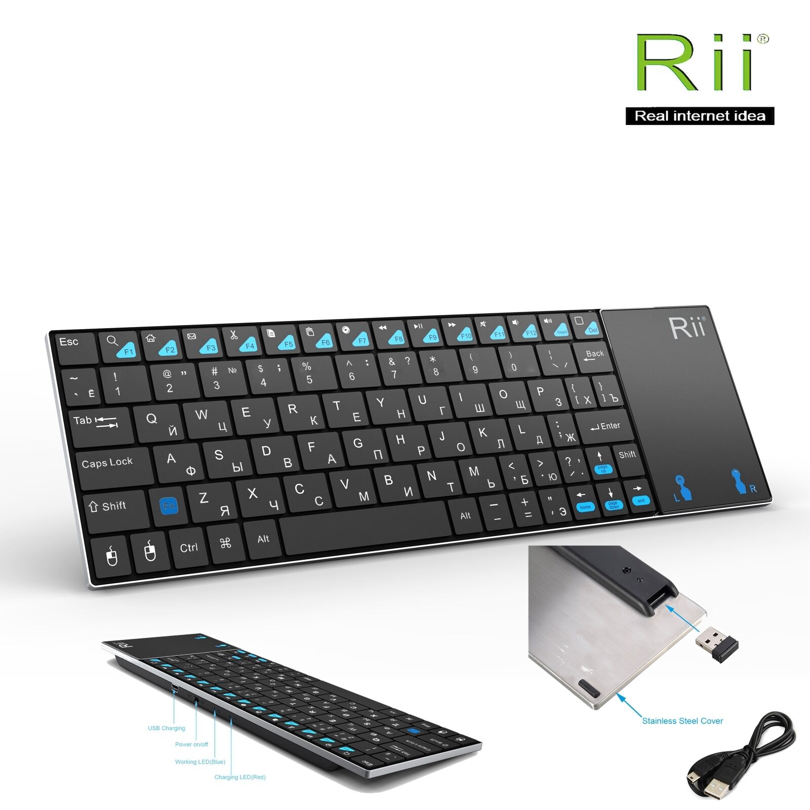 Rii k12+ Russian Layout Wireless Mini Keyboard for Windows Multimedia Control PC