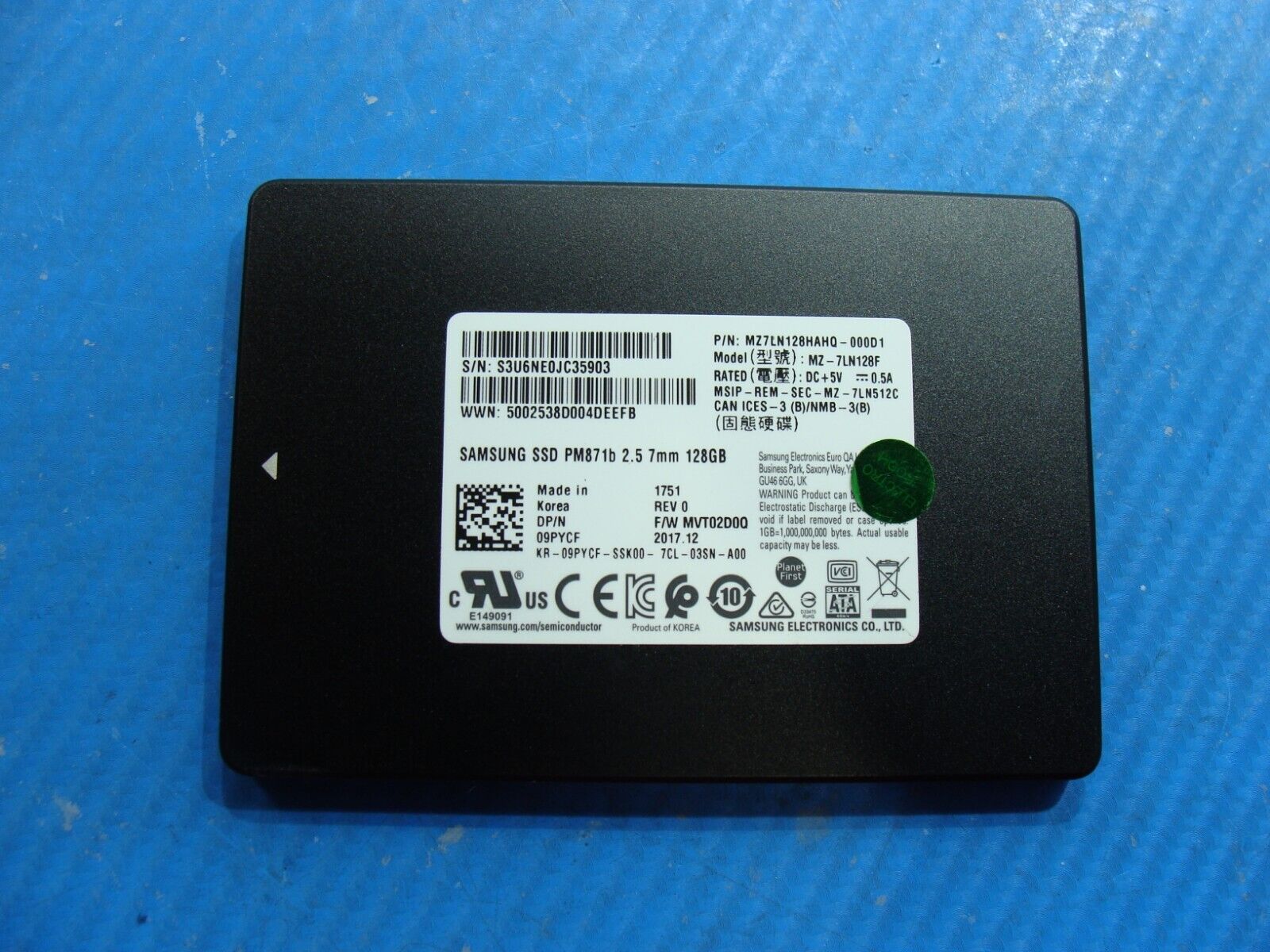 Dell 3050 SFF Samsung PM871b 128GB SATA SSD Solid State Drive MZ-7LN128C 9PYCF