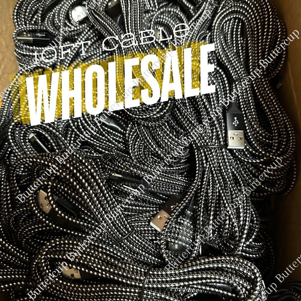 Bulk Lot Braided USB Cable 10Ft For iPhone 13/12/11/XS/14/8/6 Fast Charger Cord