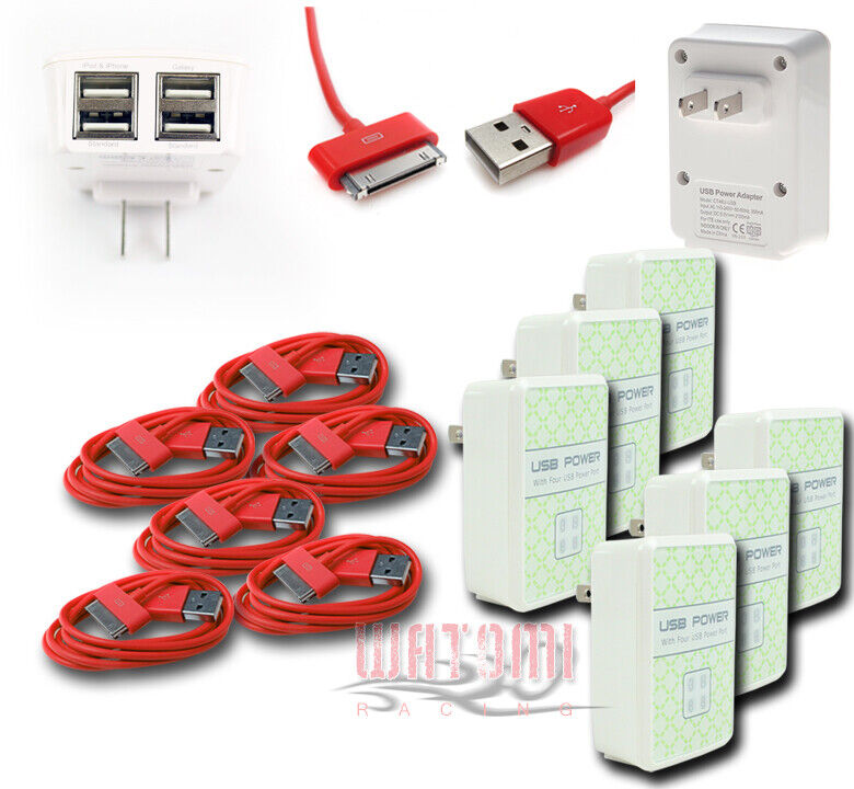 6X 4 USB PORT HOME WALL ADAPTER+6FT CABLE POWER CHARGER RED FOR GALAXY TAB NOTE