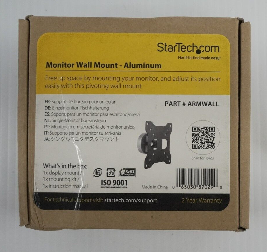 StarTech Wall Mount Monitor Arm Single Swivel Adjustable
