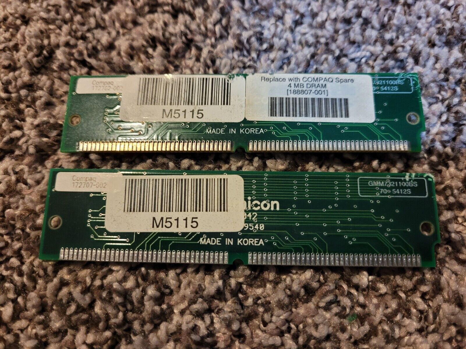 Quantity of Two Vintage Compaq 4 MB 188807-001 RAM Sticks