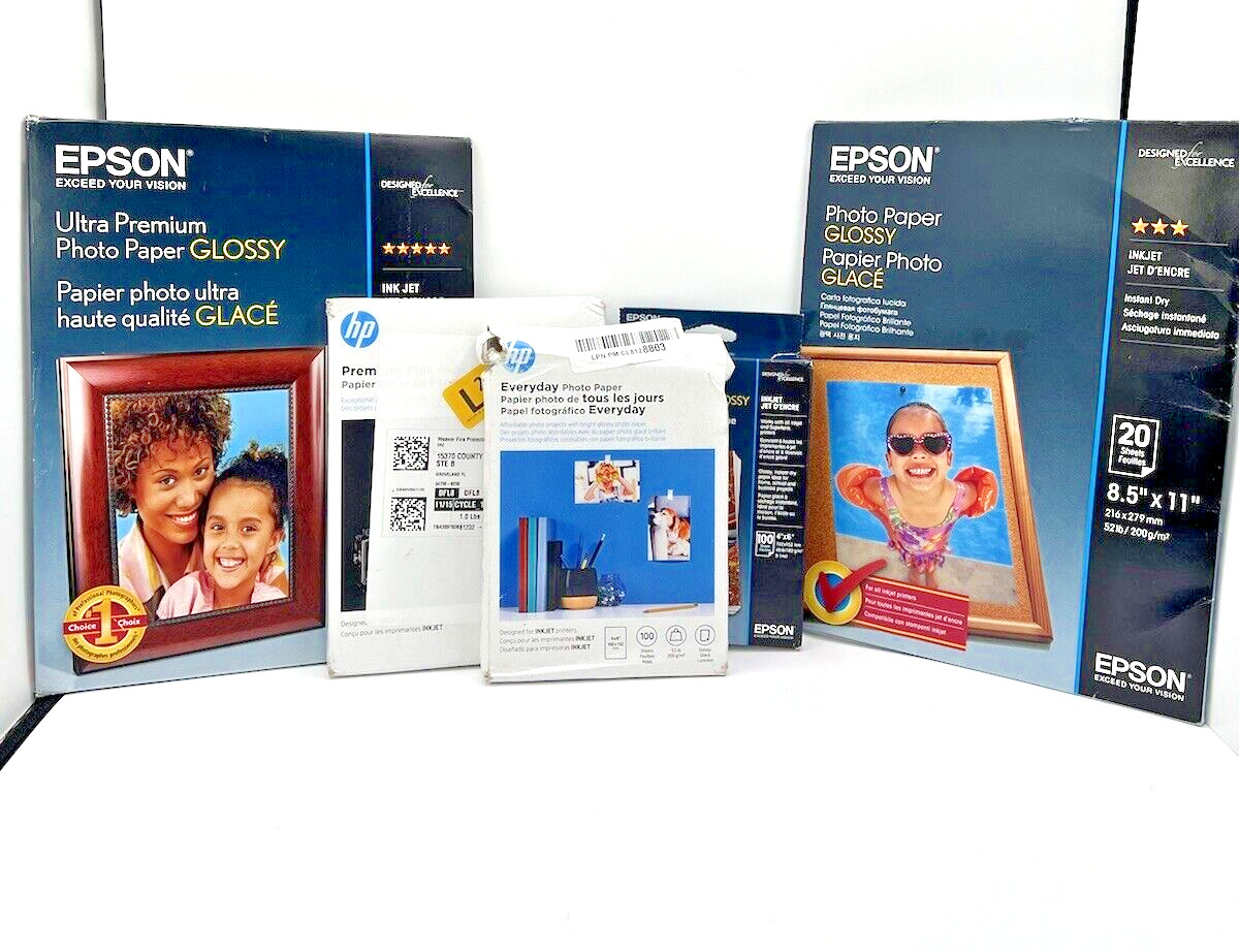 Epson & HP Photo Paper Bundle - 5 Open Box Condition Paper Sets - See Pics