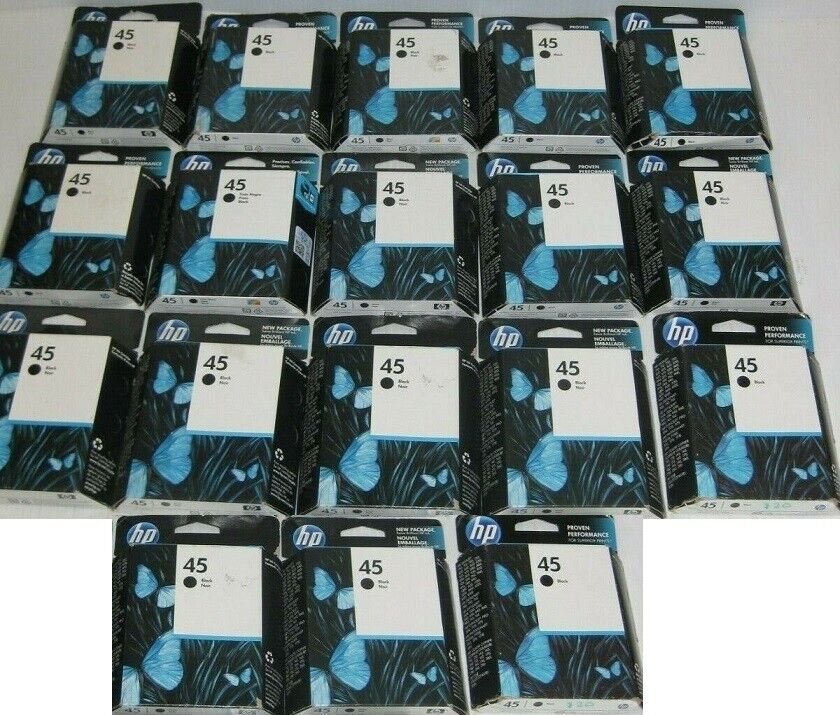 18 New Genuine Factory Sealed HP 45 Black Inkjet Cartridges Black Bxs 2012-2019