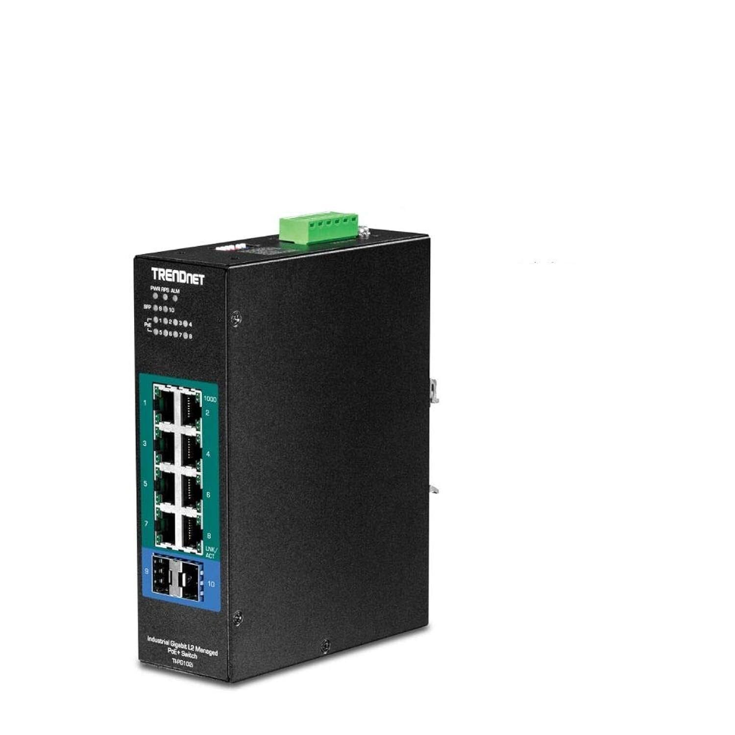TRENDnet 10-Port Industrial Gigabit L2 Managed PoE+ DIN-Rail Switch, 8 x Gigab
